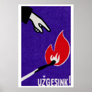 Hand zeigt auf Flamme Streichholzschachtel Kunstpr Poster