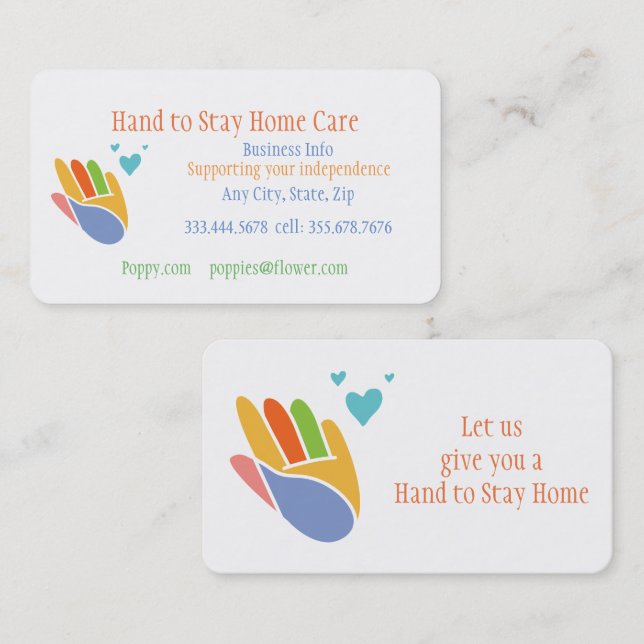Hand zum Bleibe der Zuhause Care Business Card Visitenkarte (Vorne/Hinten)