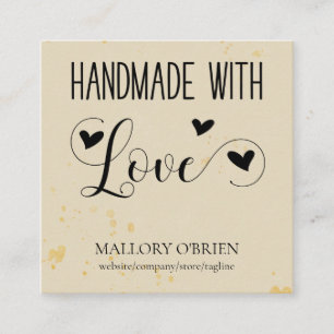 Handarbeit mit Liebe Herzkalligrafie Weizen Gold Quadratische Visitenkarte