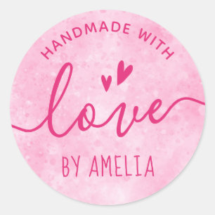 Handarbeit mit Liebe individuelle Name pink Runder Aufkleber