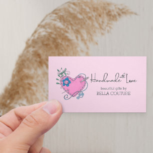 Handarbeit mit Liebe Niedliches Landherz Rosa Visitenkarte