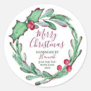 Handarbeit zu Personalisierten Weihnachten Runder Aufkleber