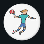 Handball Magnet<br><div class="desc">Handballspieler springen mit dem Ball in der Hand,  um ein Tor zu werfen und zu schießen.</div>