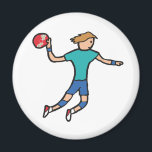 Handball Magnet<br><div class="desc">Handballspieler springen mit dem Ball in der Hand,  um ein Tor zu werfen und zu schießen.</div>