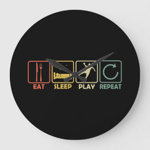 Handball Player Circle Runner Eat Sleep Retro Große Wanduhr