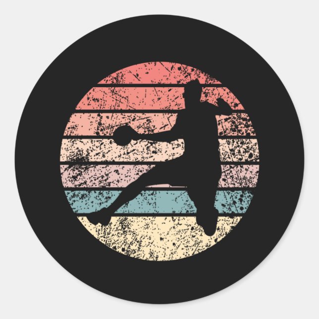 Handball Player Retro Runder Aufkleber (Vorderseite)