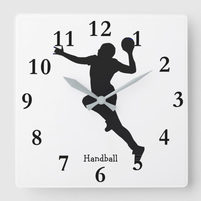 Handballspieler Quadratische Wanduhr (Vorderseite)