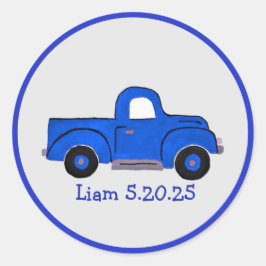 Handbemalte blaue LKW-Kunst, kann Personalisiert s Runder Aufkleber