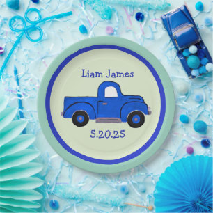 Handbemalte Blaue LKW-Kunst Personalisieren Pappteller