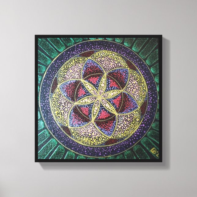 Handbemalte Blume des Lebens Heilige Geometrie Leinwanddruck (Vorderseite)