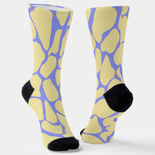 Handbemalte gelbe und periwinkleblaue Giraffenflec Socken