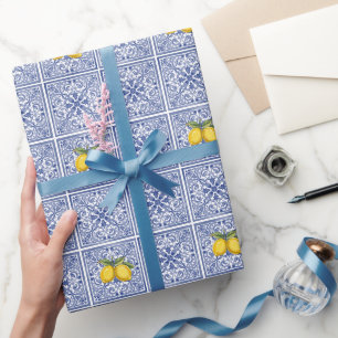 Handbemalte italienische Fliesen Amalfi blau & Zit Geschenkpapier