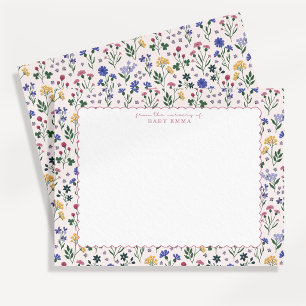 Handbemalte Karte mit gewelltem Rand und Wildblume