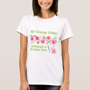 Handbemalte Kirschblüten Oma Stickerei  T-Shirt