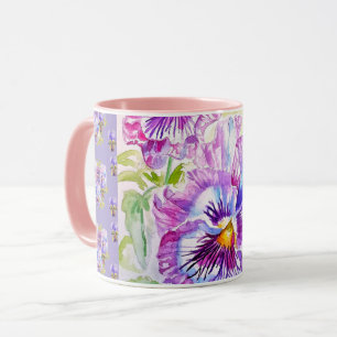 Handbemalte lila Stiefmütterchen Stiefmütterchen B Tasse