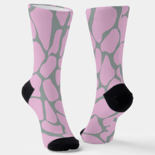 Handbemalte pastellrosa und graue Giraffenflecken Socken