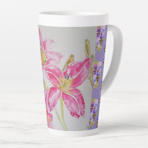 Handbemalte rosa Lilie Lillies florale Latte-Tasse Milchtasse