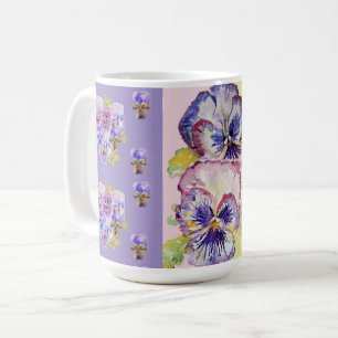 Handbemalte violette Stiefmütterchen Blumen Latte- Kaffeetasse