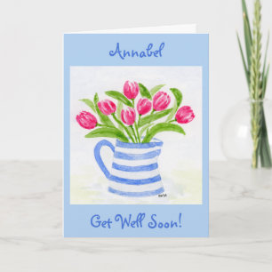 Handbemalte Wasserfarben-Tulpen, Blaue Streifen-Ka Karte