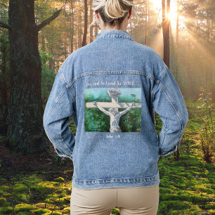 Handbemalte Weißen und Grünen " FÜR GOTT" Jeansjacke