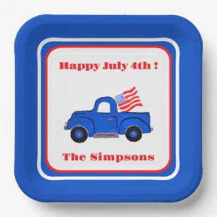 Handbemalter alter blauer LKW USA-Flagge zum 4. Ju Pappteller