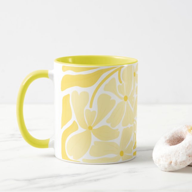 Handbemalter Tasse mit gelbem Kunsthandwerkdesign (Mit Donut)