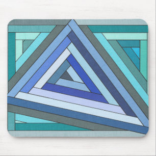 Handbemaltes blaues geometrisches Dreiecksdesign Mousepad