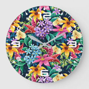 Handbemaltes exotisches Blumenmuster-23001 Große Wanduhr