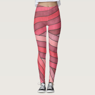 Handbemaltes rotes geometrisches Streifendesign Leggings