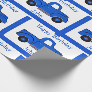 Handbemaltes Vintage Blau LKW-Design Geschenkpapier