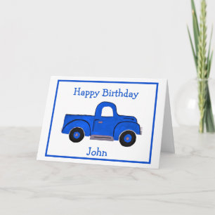 Handbemaltes Vintage Blau LKW-Design  Karte