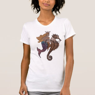 Handbemaltes Wasserfarben-Meerjungfrau auf Seepfer T-Shirt