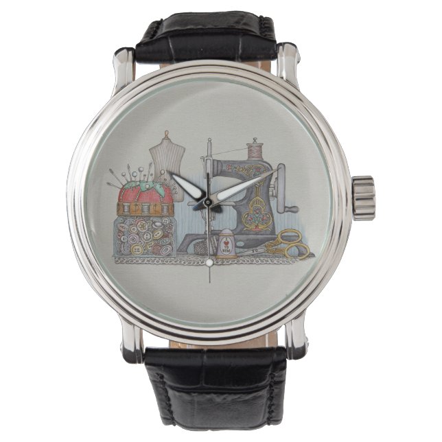 Handbetriebene Nähmaschine Armbanduhr (Vorderseite)