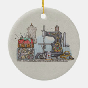 Handbetriebene Nähmaschine Keramik Ornament
