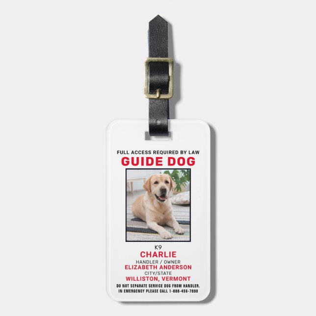 Handbuch Dog Service Dog Foto ID Abzeichen Gepäckanhänger (Vorderseite vertikal)