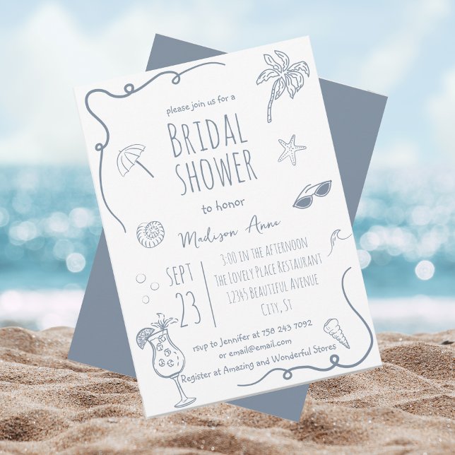 HandDrawn Beach Doodle Illustrations Bridal Shower Einladung (Von Creator hochgeladen)