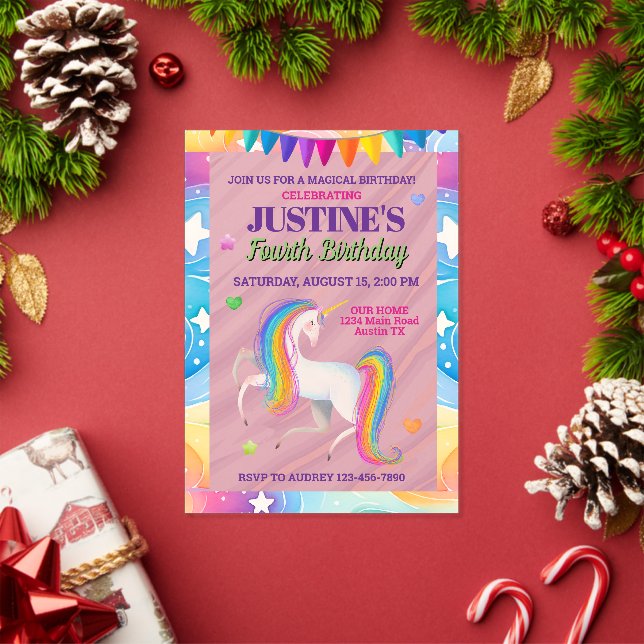 Handdrawn Colorful Magical Unicorn Birthday Acryleinladungen (Insitu (Feiertag))