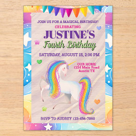 Handdrawn Colorful Magical Unicorn Birthday Acryleinladungen
