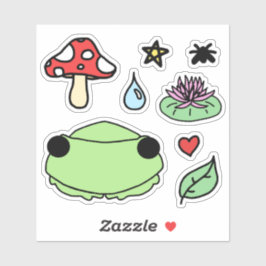 handdrawn froggy and other frog related doodles aufkleber