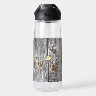 Handdrucke Vögel auf Holzkarten mit Herbstleaf Trinkflasche