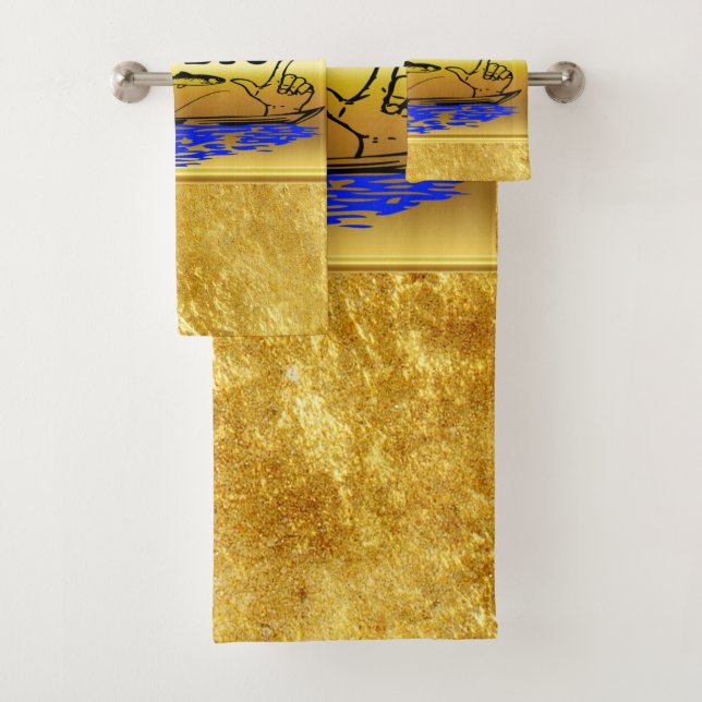 Hände auseinander zeigen einen Fisch und ein Boot  Badhandtuch Set (Insitu)