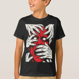 Hände bedecken Gesicht Horror Roter Dämon Kunst T-Shirt