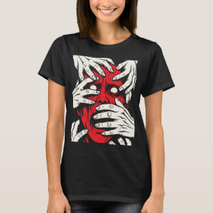 Hände bedecken Gesicht Horror Roter Dämon Kunst T-Shirt