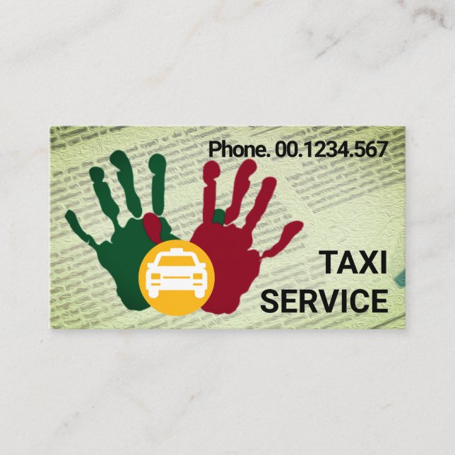 Hände beim Anrufen von Taxi-Service-Aktie Visitenkarte (Vorderseite)