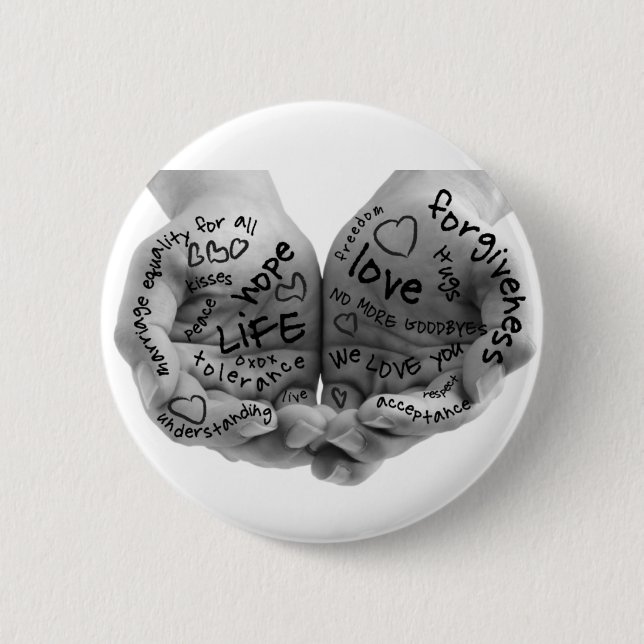 Hände des Stütznur Knopfes Button (Vorderseite)