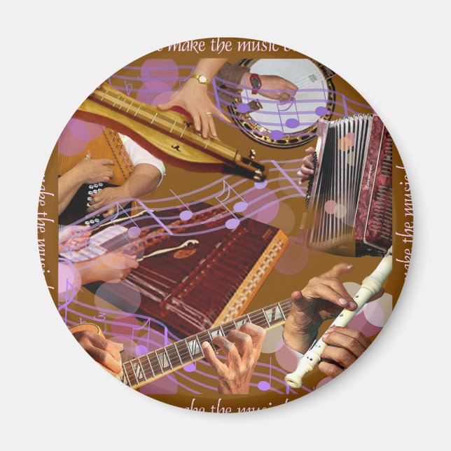 Hände, die die Musik machen ..Glück machen (braun) Magnet (Vorne)