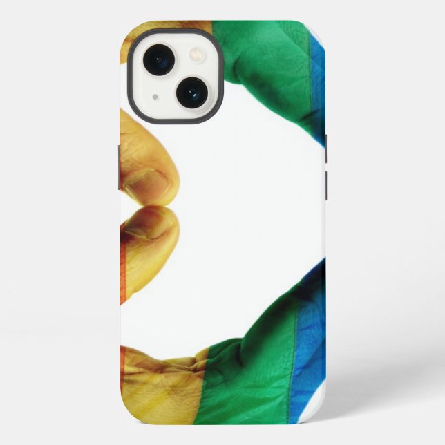 Hände gemalt als Regenbogen-Herz iPhone Hülle (Rückseite)