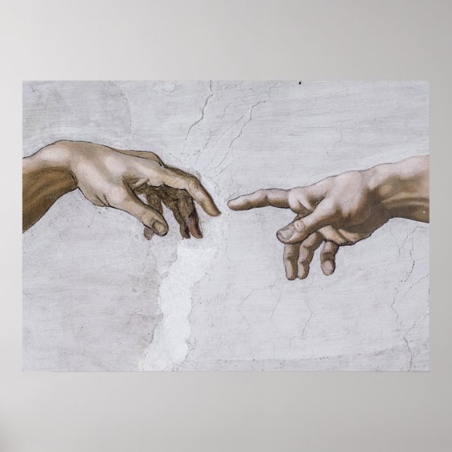Hände Gottes und Adams von Michelangelo Poster (Vorne)