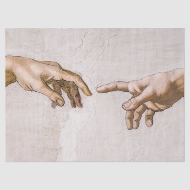 Hände Gottes Vater und Adam von Michelangelo Seidenpapier (Vorderseite)
