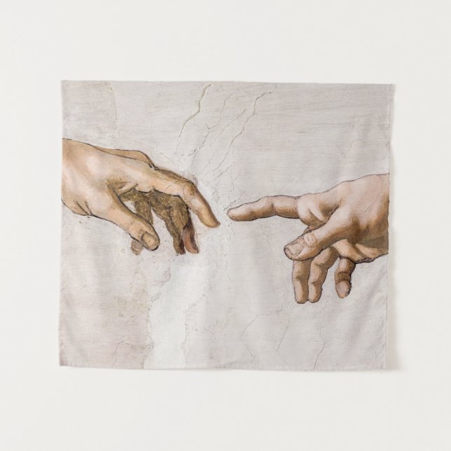 Hände Gottes Vater und Adam von Michelangelo Wandteppich (Vorderseite (Horizontal))